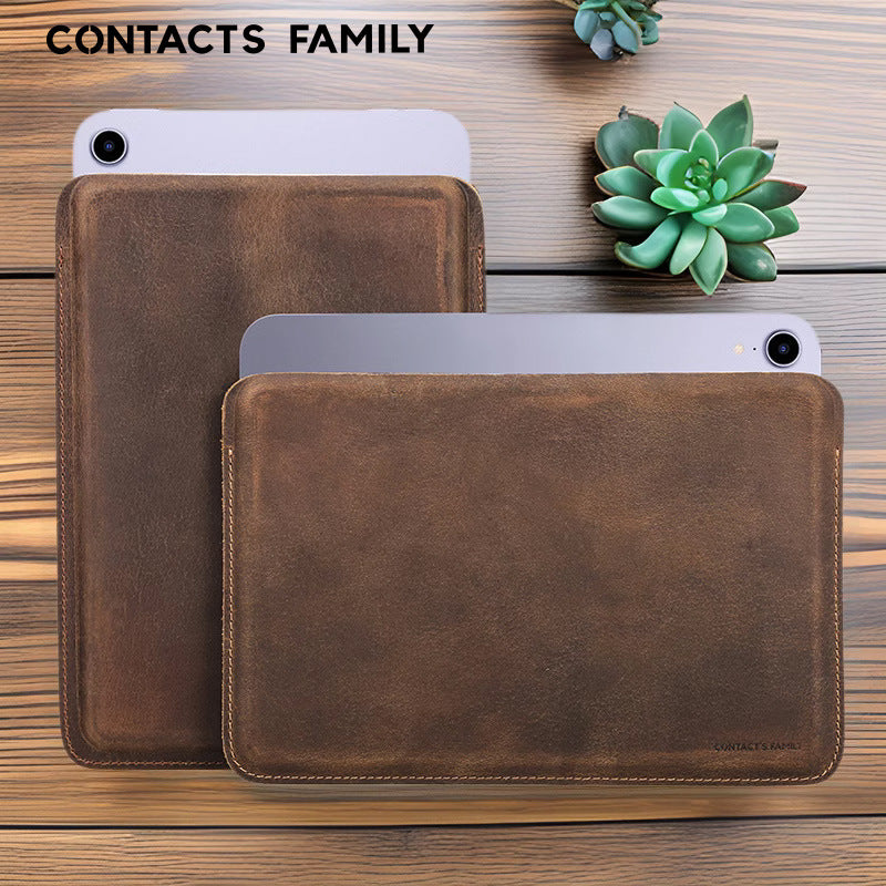 Vintage brown Crazy Horse leather iPad mini sleeve horizontal style