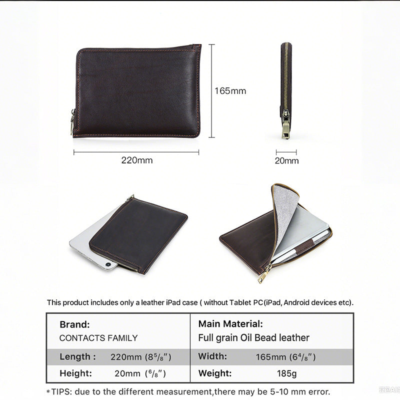 Leather iPad Mini Travel Pouch with Zipper & Pencil Holder – Vintage Brown
