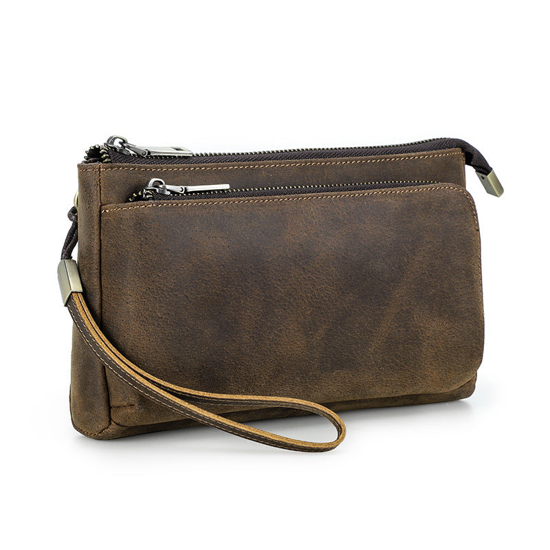 brown leather wristlet pouch