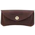 Perforated Leather Glasses Case Vintage Cowhide Eyewear Pouch with Snap Closure