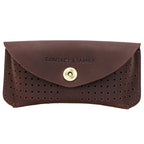 Perforated Leather Glasses Case Vintage Cowhide Eyewear Pouch with Snap Closure