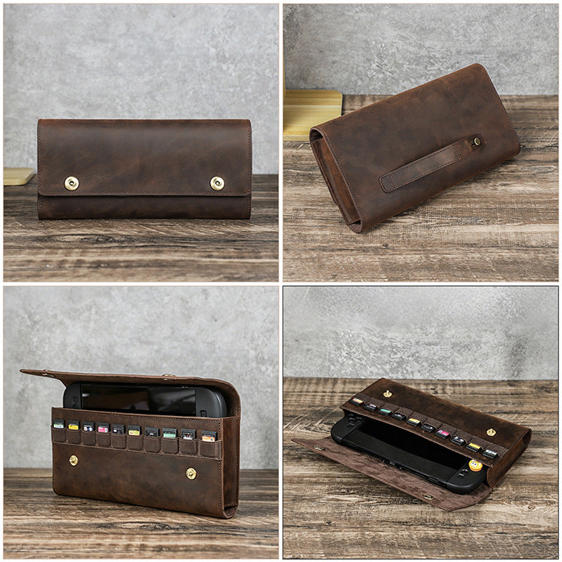 Genuine Leather Carrying Case Compatible with Nintendo Switch 2 – Handmade Game Storage Bag