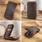 Open Crazy Horse leather watch travel case with interior pocket